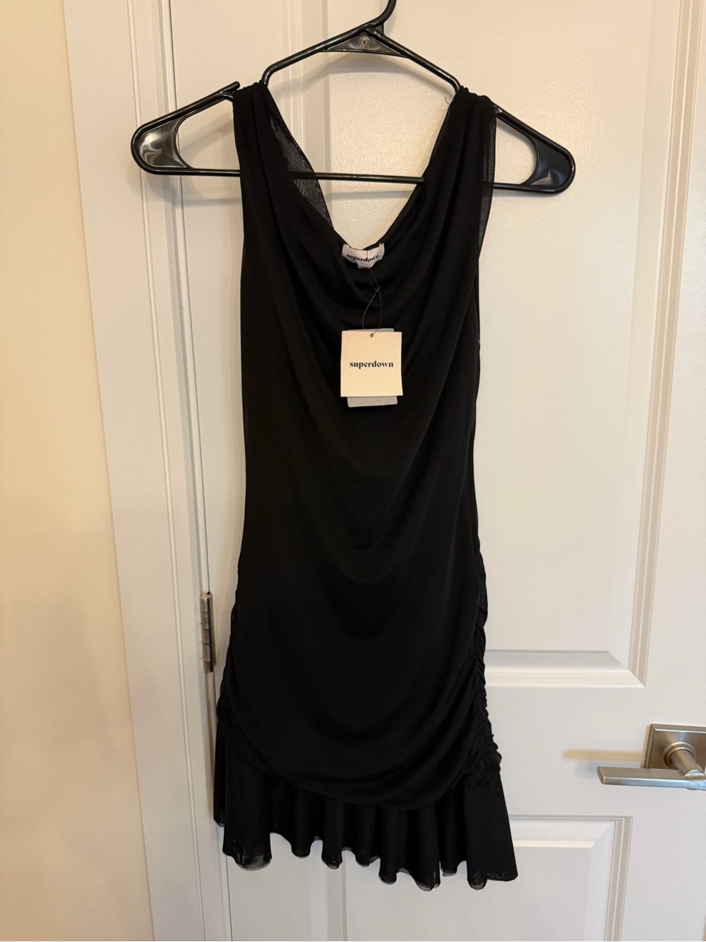 superdown Black Cowl Neck Mini Dress with Ruching